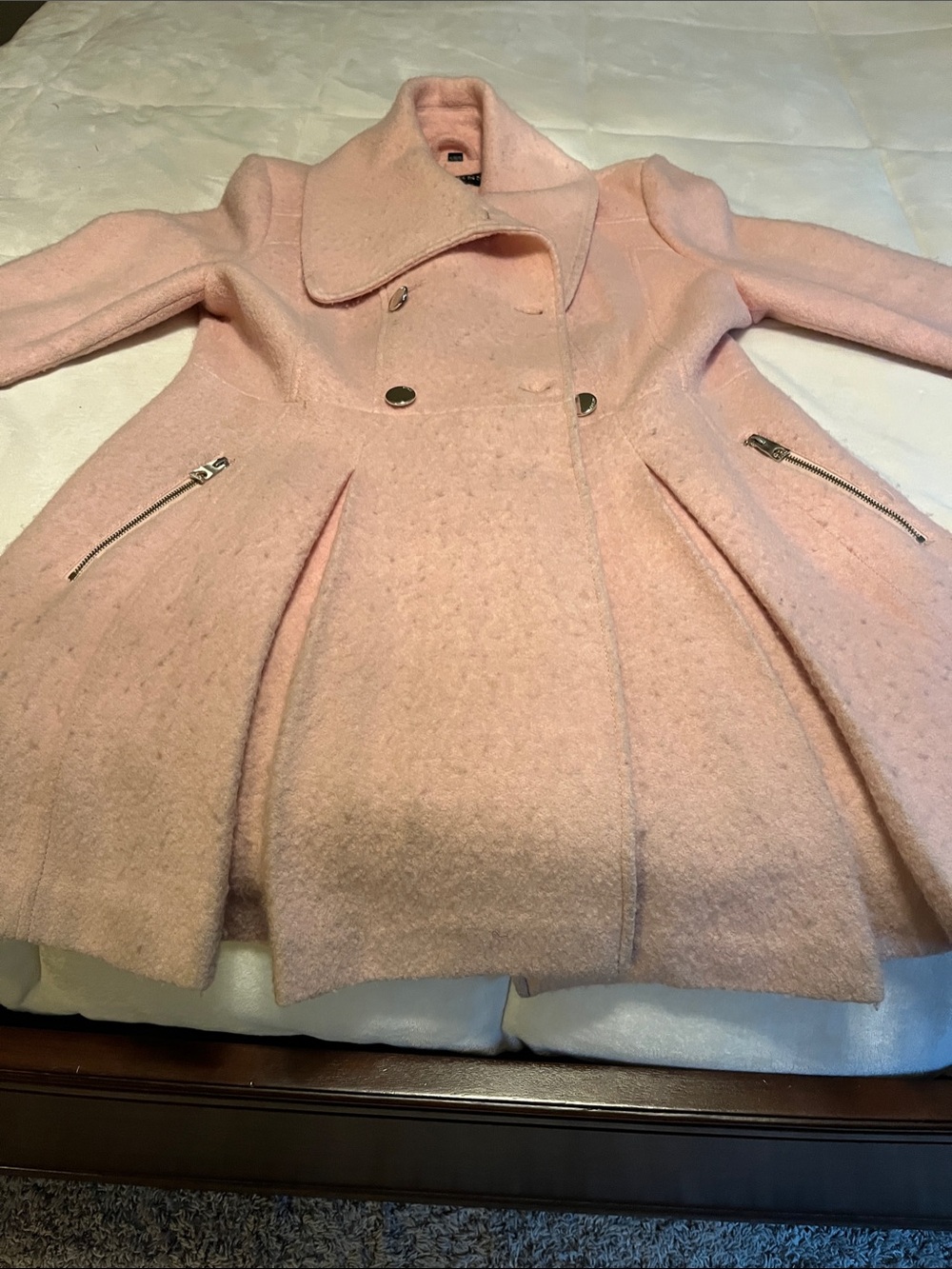 GUESS Pale Pink Double-Breasted Pea Coat